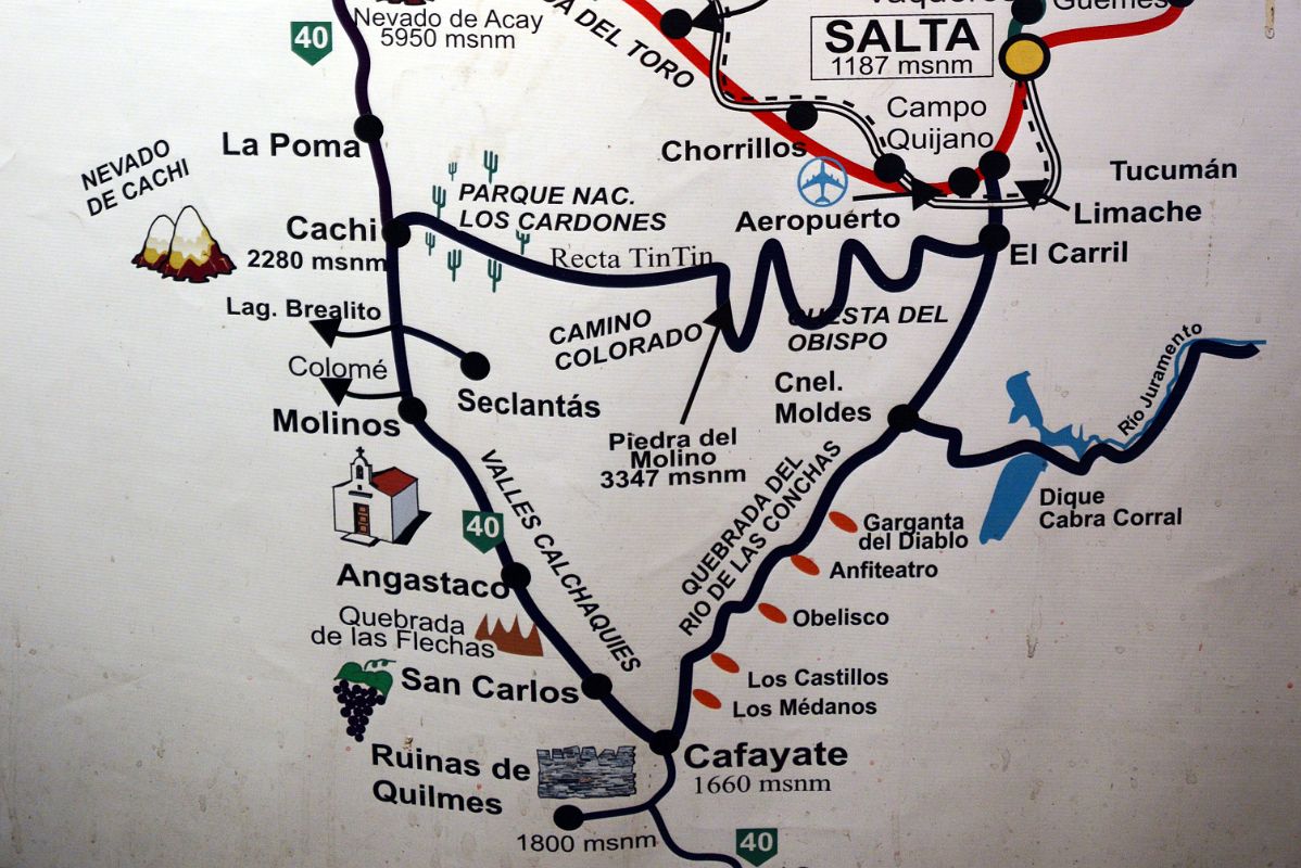 01 Map Showing The Road Through Quebrada de Cafayate From Salta Argentina
